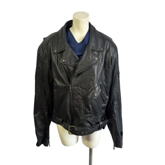 Bristol Black Leather Motorcycle Jacket Biker Style Men's size 48 - Picture 2 of 14